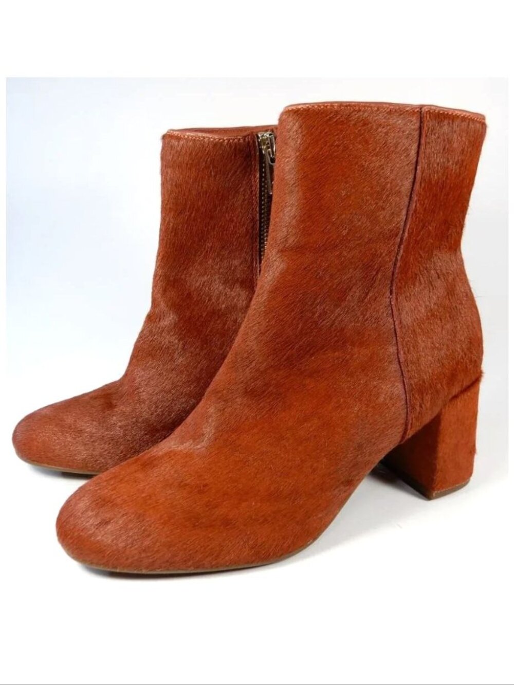 TARYN ROSE Cassidy Block Heel Ankle BOOTS 5 Calf Hair Leather Terracotta NEW